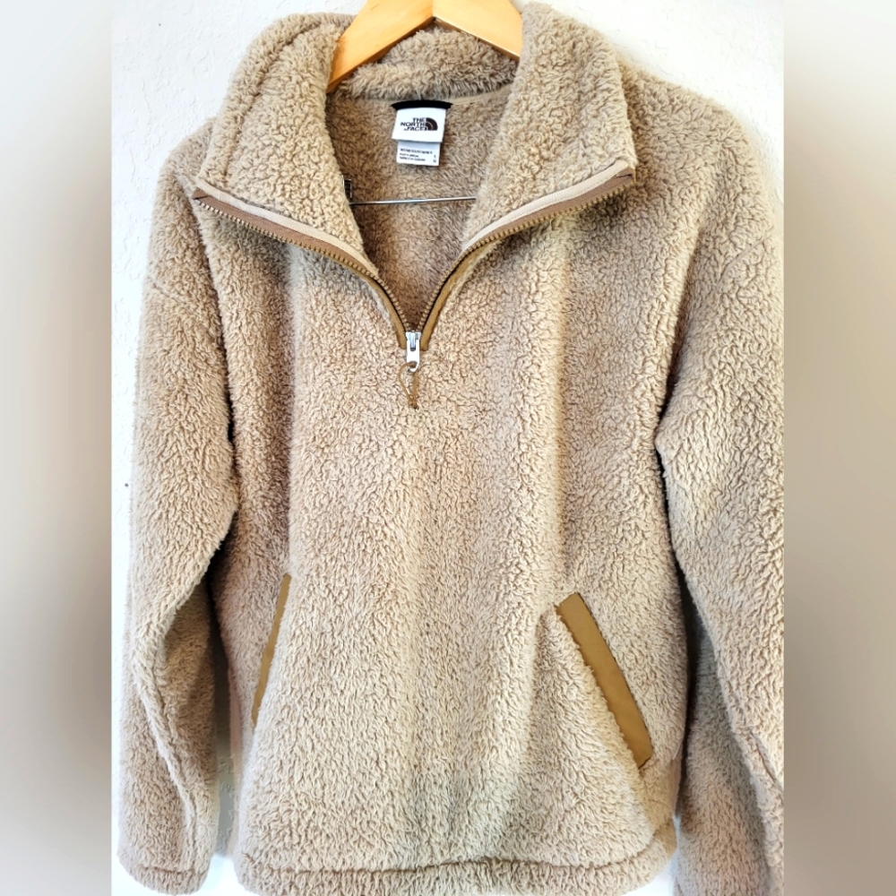 Womens North Face Tan Sherpa Pullover Sweater Large